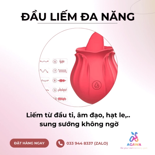 Máy Massage Lưỡi Liếm Hoa Hồng Kích Thích Ngực Và Âm Đạo