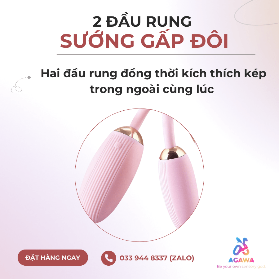 Trứng Rung 2 Đầu Điều Khiển Từ Xa 10 Chế Độ Rung Cực Mạnh với 2 đầu rung sướng gấp đôi