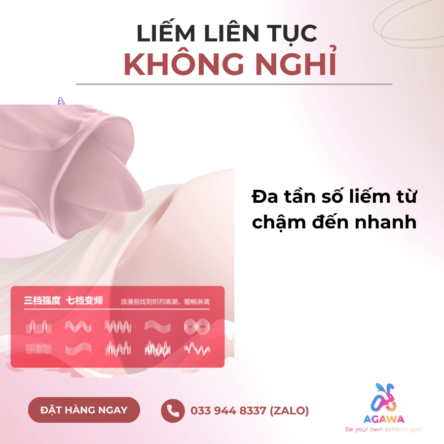 Máy Massage Lưỡi Liếm Hoa Hồng Kích Thích Ngực Và Âm Đạo Liếm đa tần số chậm nhanh tùy ý